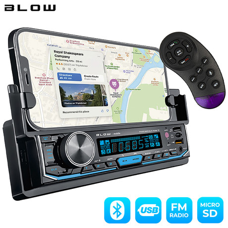 Avtoradio BLOW AVH-8970, FM Radio, Bluetooth, 2x50W, aplikacija, držalo za telefon, MP3 / USB / microSD / AUX-in, daljinski upravljalnik