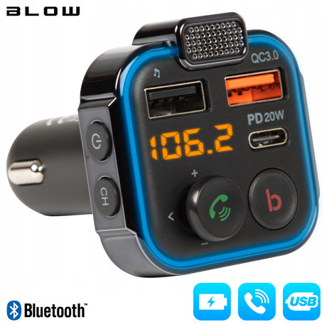 BLOW FM Oddajnik 74-166, Bluetooth 5.0, Quick Charge 3.0+PD20W, Super Bass, + prostoročno telefoniranje