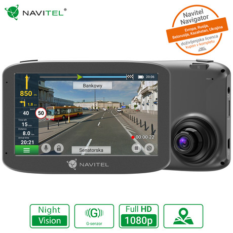 NAVITEL RE 5 DUAL avto kamera in navigacija, 2v1, Full HD, Night Vision, GPS, G-senzor, 5" zaslon, 140° snemalni kot, darilni bon, siva