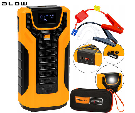 BLOW JS-30 zagonska baterija / jump starter, 30000mAh, powerbank, zaščita, varnostni dodatki, LED, 2x USB, torbica