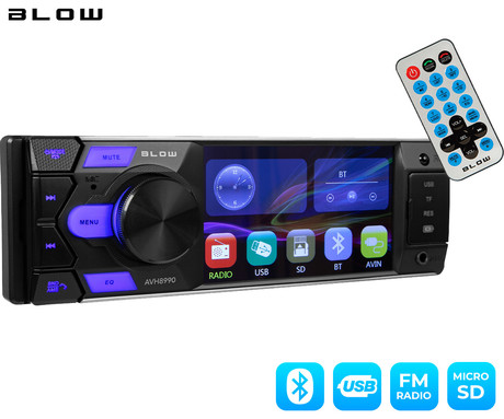 BLOW AVH8990 avto radio, FM Radio, Bluetooth, 4x60W, LCD zaslon, telefoniranje, MP3 / USB / microSD / AUX, daljinski upravljalnik, 1-DIN