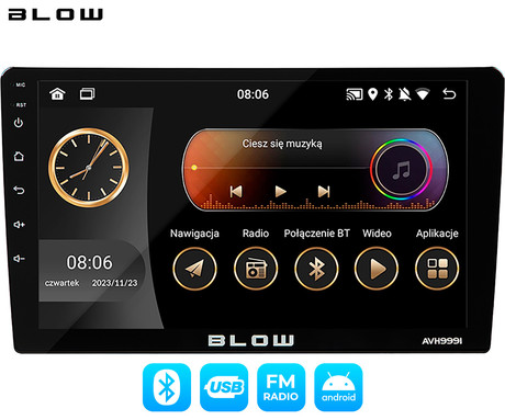 BLOW AVH9991 avto radio, 1 DIN, Android 12, FM Radio, RDS, Bluetooth, 4x50W, LCD zaslon, telefoniranje, MP3 / USB / AUX, Apple CarPlay, Android Auto