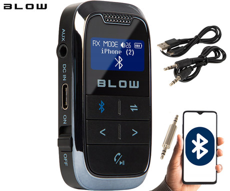 BLOW 74-194 Bluetooth sprejemnik in oddajnik, Bluetooth 5.1, LCD zaslon, polnilna baterija, združljivost z vsemi sistemi, prostoročno telefoniranje, AUX, USB Type-C, črn