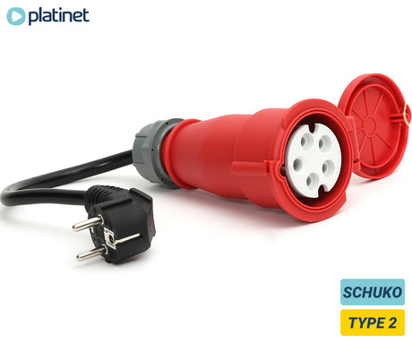Platinet PEVA30 adapter za EV polnilni kabel, TYPE 2 - SCHUKO, 30cm, za električna / hibridna vozila
