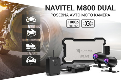 NAVITEL M800 DUAL avto moto kamera, Full HD, SONY senzor, G-senzor, GPS, WiFi, aplikacija, darilni bon, za motor / ATV / motorne sani, 2x kamera, IP67