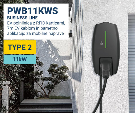 Platinet PWB11KWS EV polnilna postaja za električna vozila, 11kW, 16A, 7m kabel, TYPE 2, Plug & Play / RFID kartice / OCPP/ aplikacija, LED indikator, IP65 & IK10 odpornost, varnostne zaščite, črna