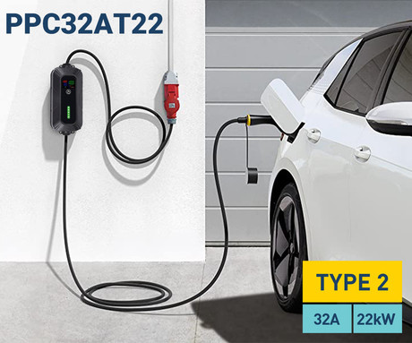 Platinet PPC32AT22 prenosni EV električni polnilec, 22kW, 5m, za električna / hibridna vozila, TYPE 2, SCHUKO adapter, LED zaslon, torba