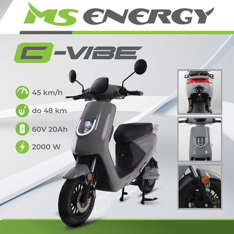 Električni motor/skuter MS ENERGY C-VIBE, 2000W, 45km/h, doseg 48km, LED osvetlitev, LCD zaslon, B kategorija, sivo črn