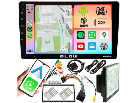 BLOW AVH9992 avto radio, 2DIN, Android 12, 9" zaslon, RDS / FM Radio, Bluetooth, 4x50W, MP3 / USB / AUX, Apple CarPlay, Android Auto