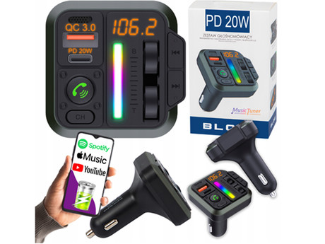 BLOW 74-173 FM oddajnik / transmitter, Bluetooth 5.3, Quick Charge 3.0, SuperBASS, LED zaslon, prostoročno telefoniranje, 1x USB Type-A, 1x USB Type-C, črn