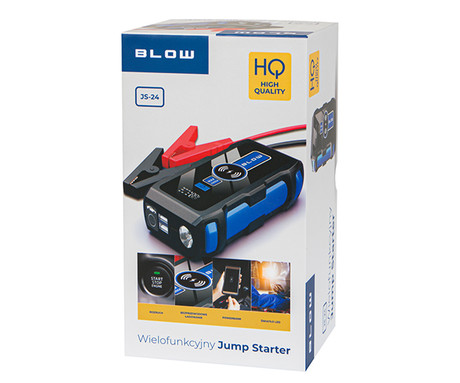 BLOW JS-24 zagonska baterija / jump starter, 12.000 mAh, powerbank, zaščita, varnostni dodatki, LED, 2000A, 2x USB, torbica