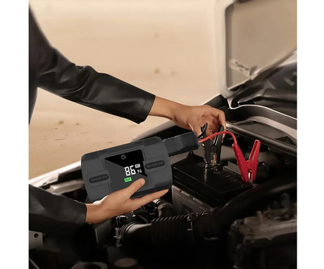 MANTA MAJS001AP 4V1 powerbank polnilna baterija, zagonska baterija / jump starter, brezžična zračna tlačilka / kompresor, LED luč, 12000mAh, 1200A, 150PSI/10.3bar, LCD zaslon, 12V adapter, USB Type-C