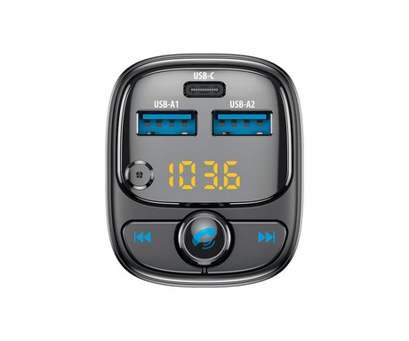 FOREVER TR-370 FM oddajnik / transmitter, Bluetooth, LED zaslon, prostoročno telefoniranje, 2x USB-A, 1x USB-C, MP3/WMA/FLAC/WAV, črn