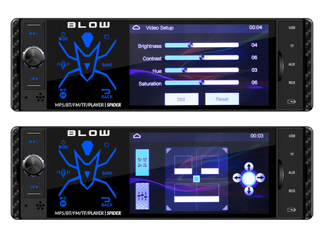 BLOW SPIDER avto radio, RDS, FM Radio, Bluetooth, 4x60W, zaslon na dotik, MirrorLink, RGB LED, telefoniranje, MP3 / USB / microSD / AUX, daljinski upravljalnik, 1-DIN