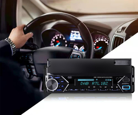 TREVI SCD 5753 DAB avto radio, 1DIN, FM Radio, Bluetooth, 4x40W, MP3 / USB / AUX, nosilec za telefon, daljinski upravljalnik, aplikacija