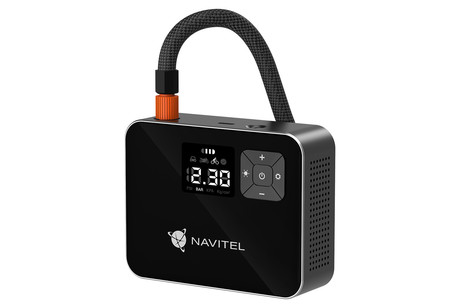 NAVITEL AIR 15 AL brezžična zračna tlačilka, 120PSI/8.27bar, polnilna baterija, zaslon, merilnik tlaka, LED svetilka, 4 adapterji, + torba