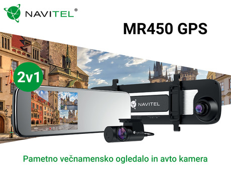 Pametno avto ogledalo NAVITEL MR450 GPS, prednja in zadnja avto kamera, Full HD, 5.5" IPS zaslon, Night Vision, SONY senzor, GPS, aplikacija