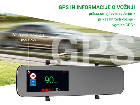 Pametno avto ogledalo NAVITEL MR450 GPS, prednja in zadnja avto kamera, Full HD, 5.5" IPS zaslon, Night Vision, SONY senzor, GPS, aplikacija