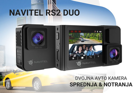 Avto kamera NAVITEL RS2 DUO, 2v1 prednja in notranja, 2" zaslon, Night Vision, SONY senzor, magnetni nosilec, 136° snemalni kot, G-senzor, aplikacija