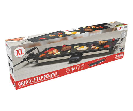 ALPINA Teppanyaki GRILL električna žar plošča, jeklo, aluminij, moč 2000W, nastavljiva temperatura, 70x23cm