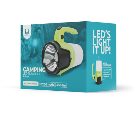 FOREVER CAMPING večfunkcijska ročna LED svetilka, 450 lumnov, 3 načini svetenja, 1200mAh polnilna baterija, IP55 vodoodpornost, microUSB, ročaj, obešalo