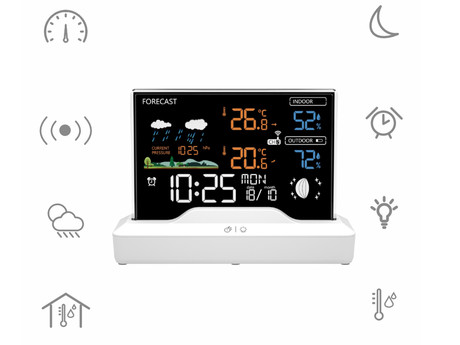 MANTA MTO100W WINDY vremenska postaja, namizna, čas, vreme, temperatura, vlažnost, tlak, lunine mene, priložen 1x brezžični senzor, bela