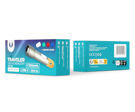 TRAVELER ročna LED svetilka, 500 lumnov, 9 načinov svetenja, ZOOM funkcija, priloženi filtri, 1200mAh polnilna baterija, IP44 vodoodpornost, USB Type-C, karabin