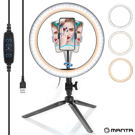 EOL - MANTA MRL002 Selfie Ring, premer 26cm, tripod namizno stojalo, držalo za telefon, nastavitev barve svetlobe in jakosti