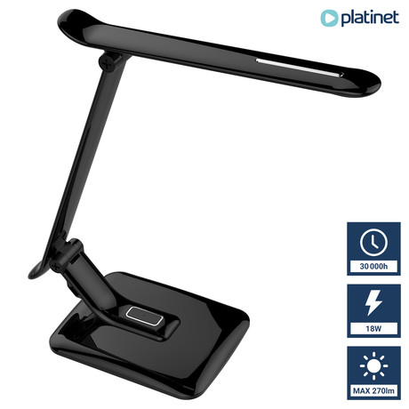 PLATINET PDL70 namizna LED + nočna svetilka, upravljanje na dotik, USB polnilec, črna