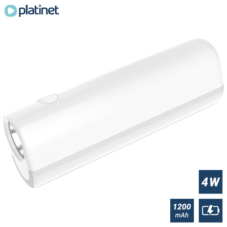 Platinet PAF7773 ročna LED svetilka, 2v1, polnilna baterija, moderen izgled, bela