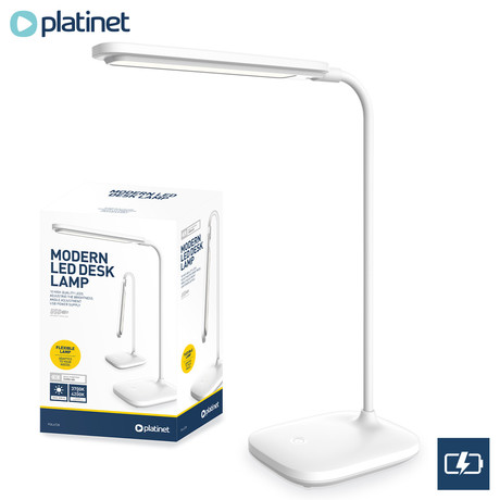 PLATINET PDL6728 namizna LED svetilka, 2v1, nastavljiva svetlost, nočna svetilka, baterija, nastavljiv vrat, bela