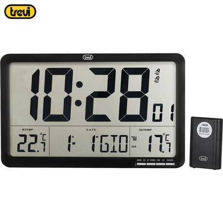 TREVI OM 3560 RC digitalna ura, stenska / namizna, + zunanji senzor, čas, datum, temperatura, črna