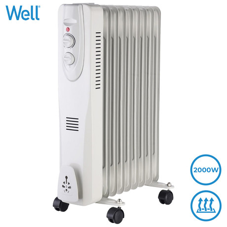 WELL OIL2-2000 prenosni električni oljni radiator, moč 2000W, 3 stopnje gretja, termostat, 9-reberni, bel