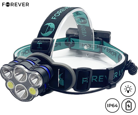 FOREVER ULTRA naglavna LED svetilka, 6W, 500 lumnov, več načinov svetenja, polnilna baterija, upravljanje z gumbi, IP64 vodoodpornost, črna