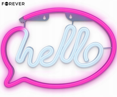 FOREVER Hello NEON LED luč, dekorativna, napajanje na USB ali 3x AA baterije, stikalo za vklop / izklop, roza, bela