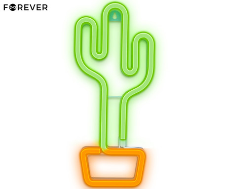 FOREVER Cactus NEON LED luč, dekorativna, napajanje na USB ali 3x AA baterije, stikalo za vklop / izklop, zelena, oranžna