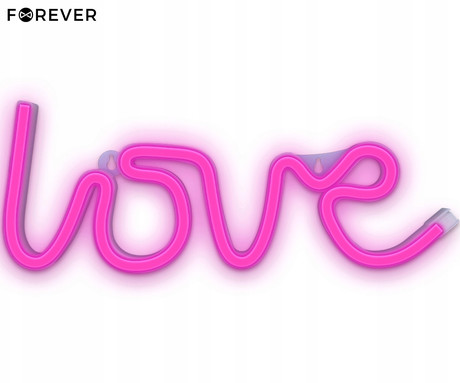 FOREVER Love NEON LED luč, dekorativna, napajanje na USB ali 3x AA baterije, stikalo za vklop / izklop, roza