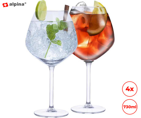 ALPINA komplet kozarcev za gin tonic, koktajl in pijače, 4 kos, 730ml, 210x82x82mm, visokokakovostno steklo, izdelano v EU