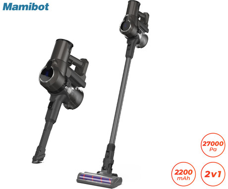 MAMIBOT Cordlesser V8 brezžični pokončni sesalnik, 2v1, 27000Pa, brezkrtačni motor, polnilna baterija, ultra lahka teža, tiho delovanje, siv (Graphite Gray)