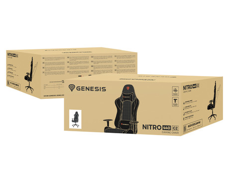 GENESIS NITRO 440 G2 Mesh gaming / pisarniški stol, ergonomski, nastavljiva višina / naklon, zibanje, 2x blazina, kolesa CareGLide™, tkanina SensiMesh™, črn