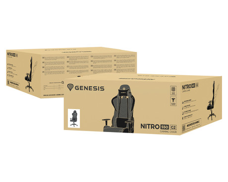 GENESIS NITRO 550 G2 gaming / pisarniški stol, ergonomski, nastavljiva višina / naklon, zibanje, 2x blazina, kolesa CareGLide™, siv