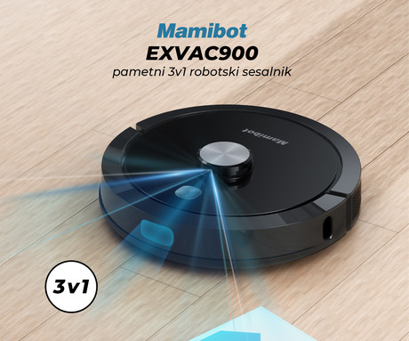 Mamibot EXVAC900 robotski sesalnik, 3v1 hibrid (sesanje, pometanje, pomivanje), 4000Pa, LDS 5.0 navigacija, WiFi, aplikacija, polnilna postaja, bel
