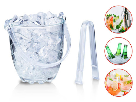 EOL - ALPINA posoda za led s kleščami, 13x12x12cm, 800ml, kakovostno steklo, ročaj za prenašanje