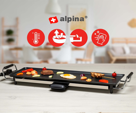 ALPINA Teppanyaki GRILL električna žar plošča, jeklo, aluminij, moč 2000W, nastavljiva temperatura, 70x23cm