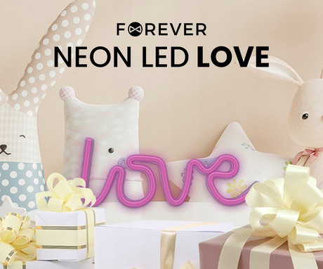 FOREVER Love NEON LED luč, dekorativna, napajanje na USB ali 3x AA baterije, stikalo za vklop / izklop, roza