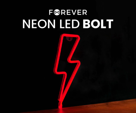 FOREVER Bolt NEON LED luč, dekorativna, napajanje na USB ali 3x AA baterije, stikalo za vklop / izklop, rdeča