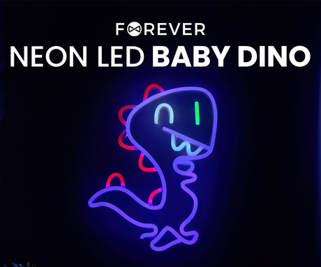 FOREVER Baby Dino NEON LED luč, dekorativna, prilagodljiva svetlost, napajanje na USB, stikalo za vklop / izklop, modra, rdeča, zelena, bela