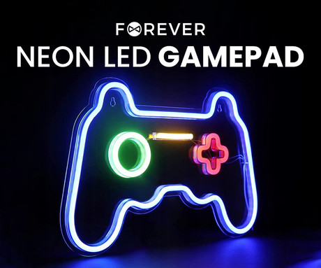 FOREVER Gamepad NEON LED luč, dekorativna, prilagodljiva svetlost, napajanje na USB, stikalo za vklop / izklop, modra, rdeča, zelena, rumena