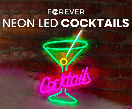 FOREVER Cocktails NEON LED luč, dekorativna, prilagodljiva svetlost, napajanje na USB, stikalo za vklop / izklop, zelena, roza, rumena, bela