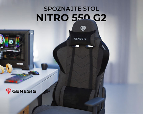 GENESIS NITRO 550 G2 gaming / pisarniški stol, ergonomski, nastavljiva višina / naklon, zibanje, 2x blazina, kolesa CareGLide™, siv